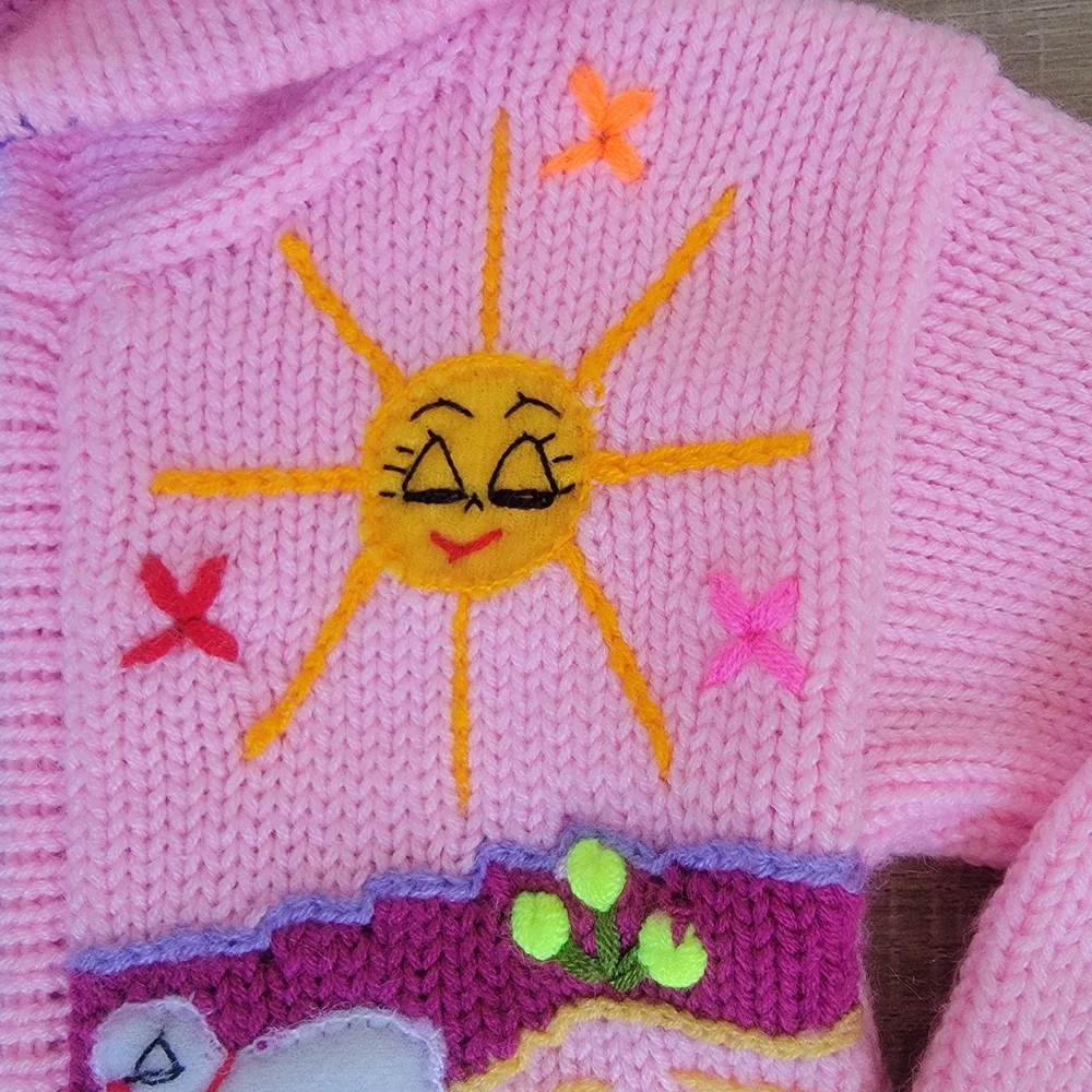 The Whisper Handicrafts Girls 100% Wool Llama Zip Hoodie Pink Size 18-24M / 2T